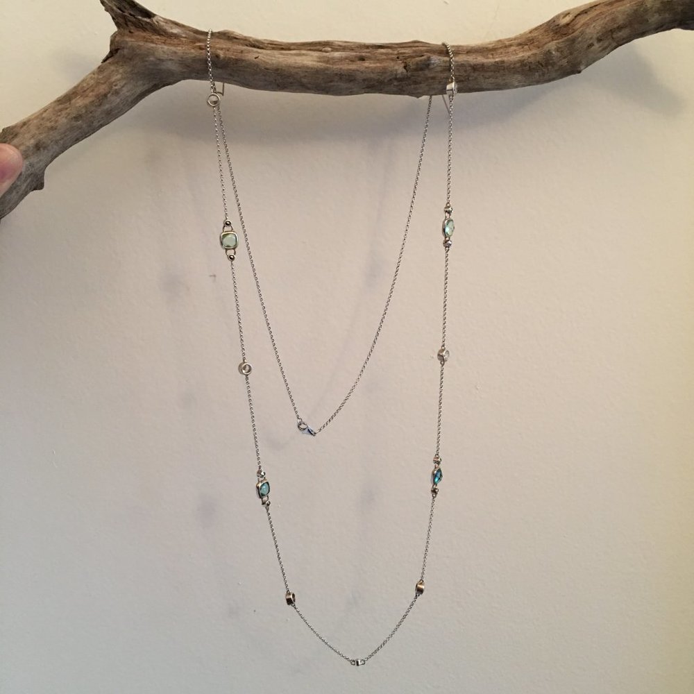 925 Silver Station Necklace Cushion Cut Gemstone
